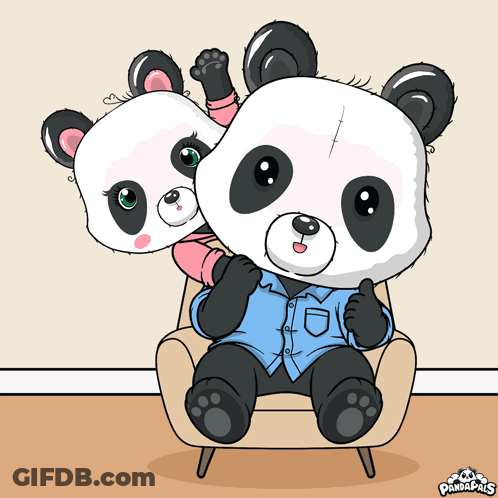 Panda Bears Sitting In Chair With Pandapaws GIF