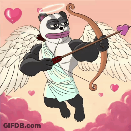Panda Cupid With Wings And Bow And Arrow GIF