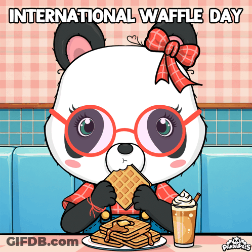 Panda Eating Waffle And Drinking Milkshake GIF