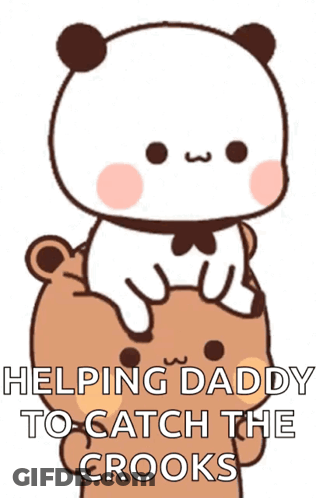 Panda Holding Baby Bear Helping Daddy Catch Crooks GIF