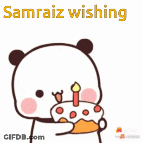 Panda Holding Cake With Candle In Mouth GIF