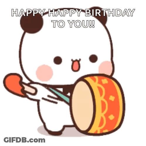 Panda Holding Drum Saying Happy Happy Birthday GIF