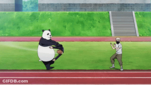 Panda Holding Person Upside Down Near Man In White Shirt GIF