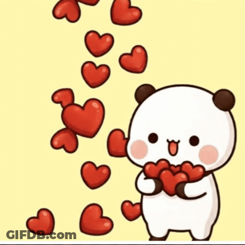 Panda Holding Red Hearts GIF