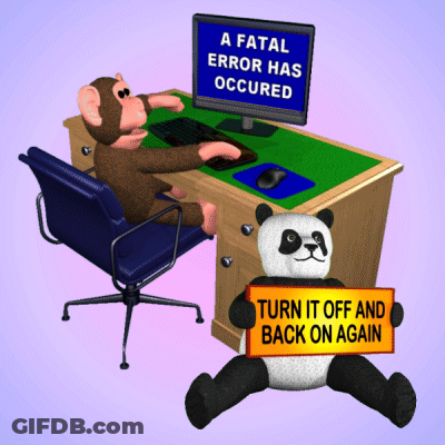 Panda Holding Sign Saying Turn It Off And Back On Again GIF