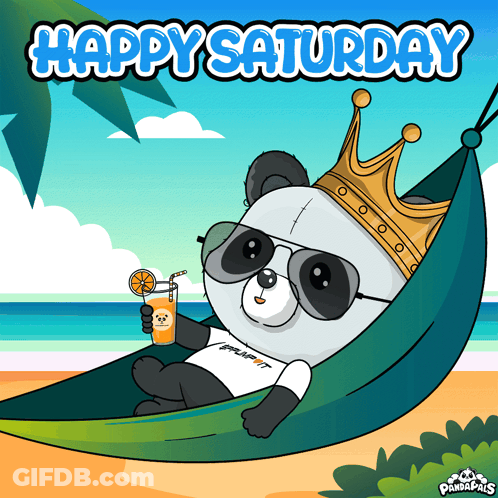 Panda In Hammock With Sunglasses Crown Happy Saturday GIF