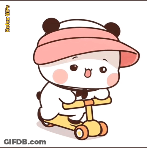 Panda In Pink Hat Riding Scooter GIF