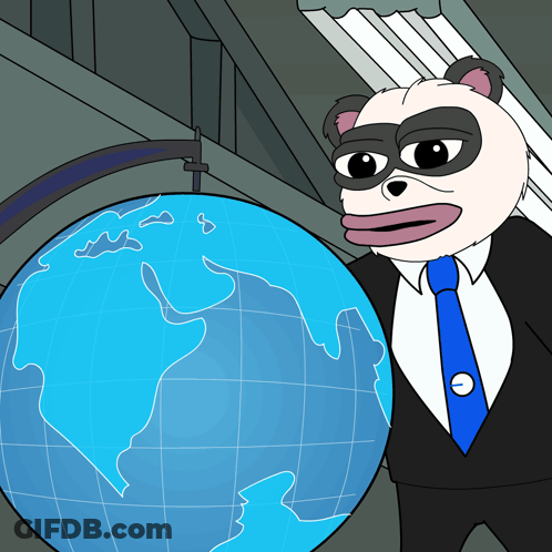 Panda In Suit And Tie Holding Blue Globe GIF