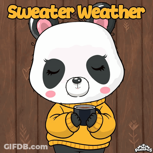 Panda In Yellow Sweater Holding Coffee Mug GIF