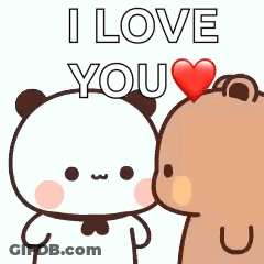 Panda Kissing Brown Bear With Heart GIF