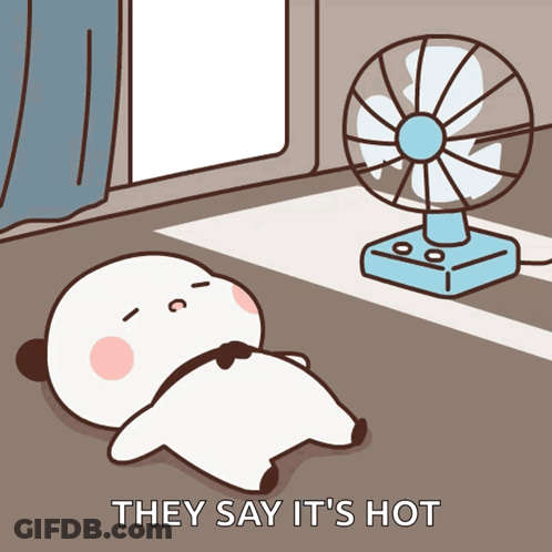 Panda Lying Under Fan Saying It's Hot GIF