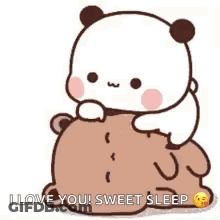 Panda Sitting On Brown Teddy Bear GIF
