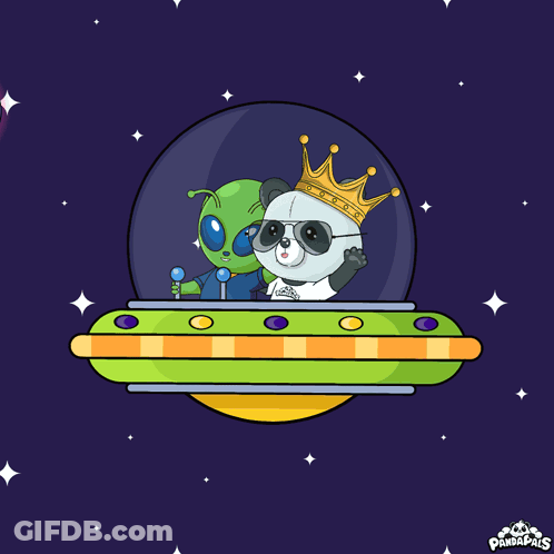 Panda Wearing Crown Flying In Spaceship GIF