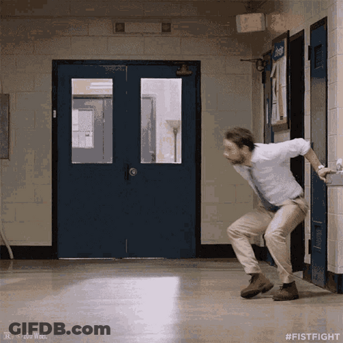 Panic Running Opening Door Charlie Day Fist Fight GIF