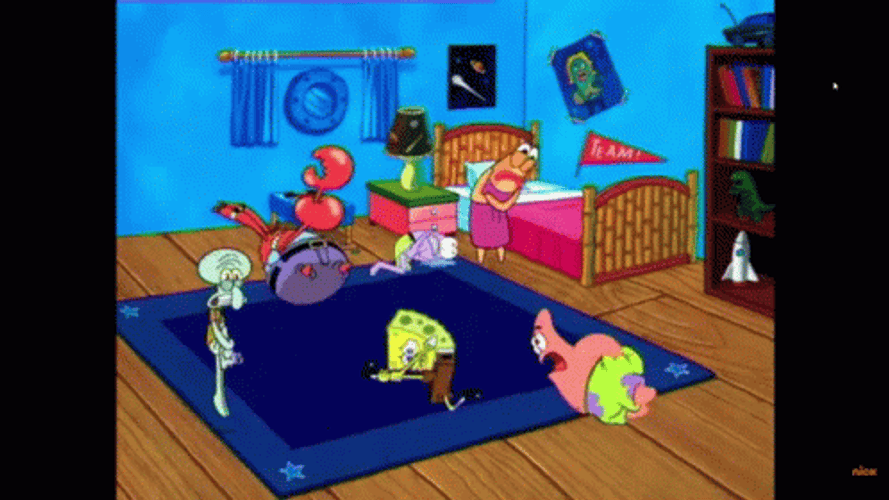 Panicking Friends And Spongebob Dancing GIF