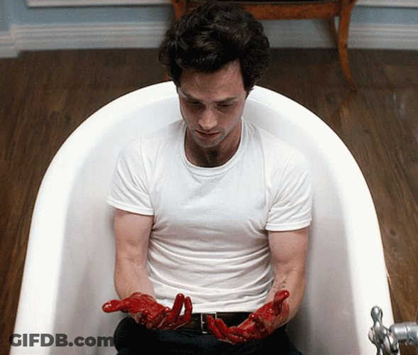 Panicking Joe Goldberg Bloody Hands GIF