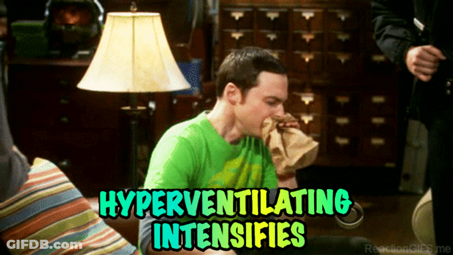 Panicking Sheldon Hyperventilating Intensifies GIF