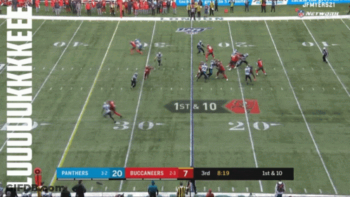 Panthers And Buccaneers Are Playing A Football Game GIF