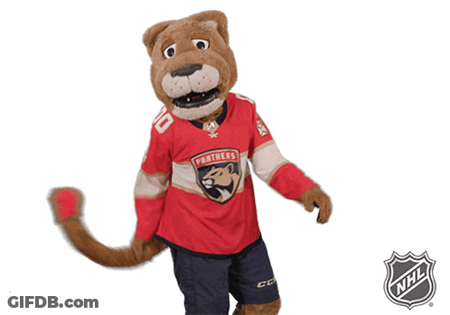 Panthers Mascot In Red Jersey And Blue Shorts GIF