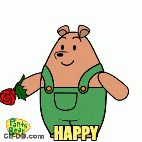 Pants Bear Cartoon Holding Red Rose GIF
