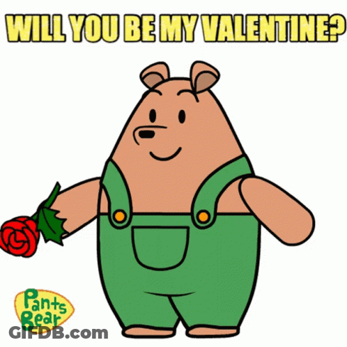Pants Bear Holding Rose Will You Be My Valentine GIF