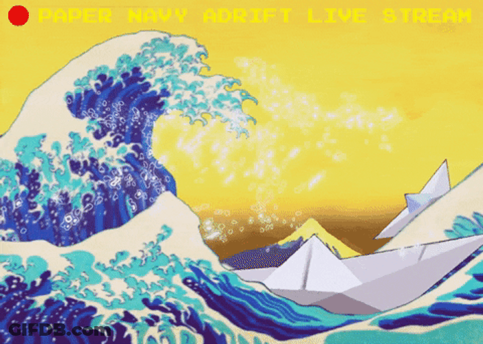 Paper Boat Sailing Japanese Wave GIF