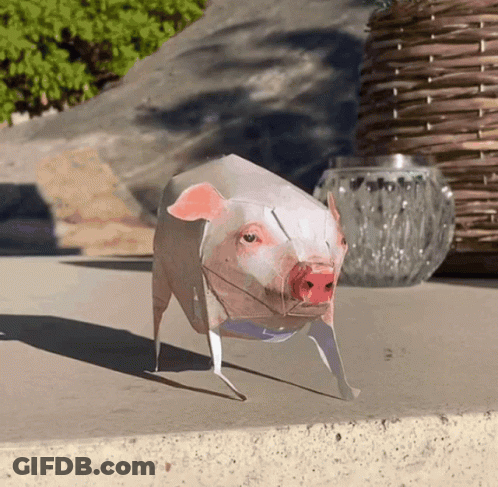 Paper Pig Standing On Concrete GIF