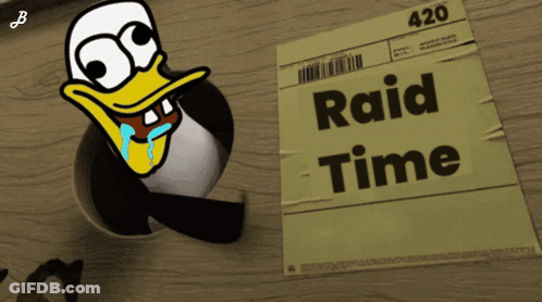 Paper Saying Raid Time Next To Cartoon Duck GIF