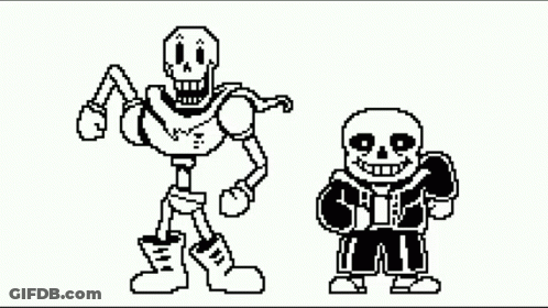 Papyrus And Sans From Undertale Are Standing Next To Each Other In A Pixel Art . GIF