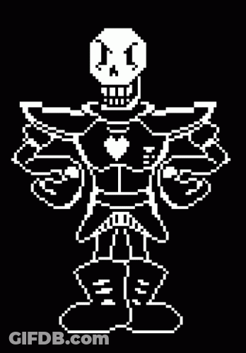 Papyrus From Undertale Is A Pixel Art Character With A Heart On His Chest . GIF