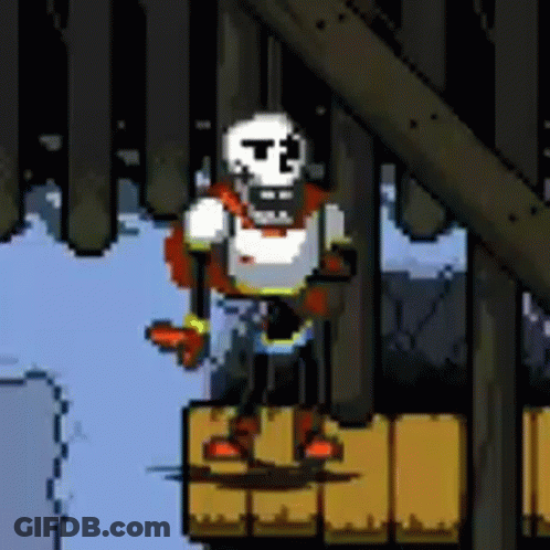 Papyrus Pixel Art Standing On Wooden Platform GIF
