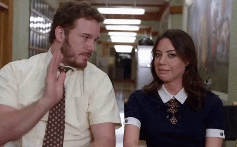 Parks And Rec Chris And Aubrey High Five GIF