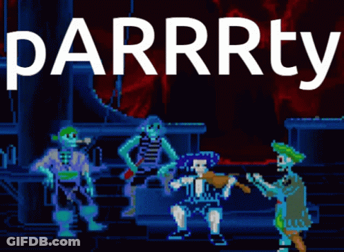 Parrrty Video Game With Skeletons GIF
