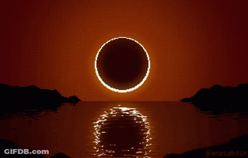 Partial Eclipse Over Ocean Pixel Art GIF