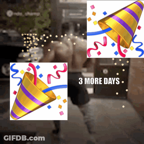 Party Hat And Confetti 3 More Days GIF