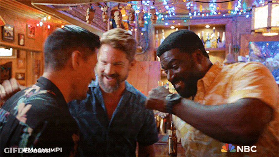Partying Guys Magnum PI Casts GIF