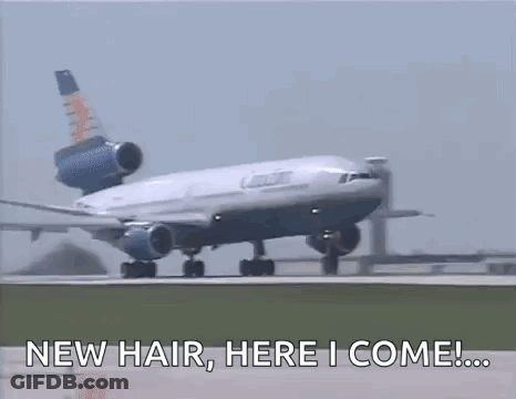 Passenger Jet Taking Off Saying New Hair Here I Come GIF