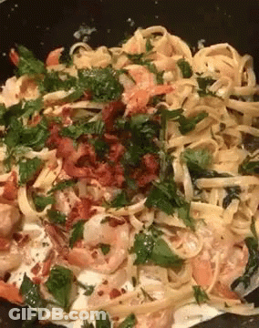 Pasta With Shrimp Bacon And Parsley GIF
