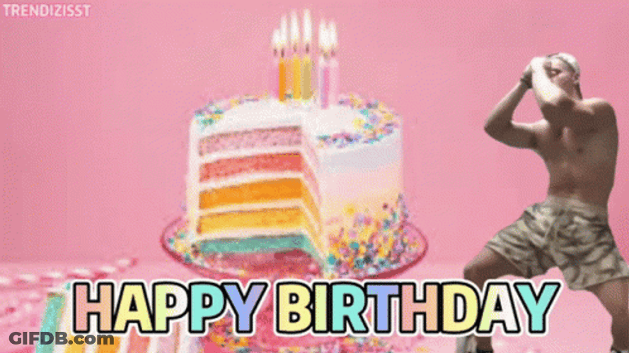 Pastel Pink Landscape Rainbow Happy Birthday Cake GIF