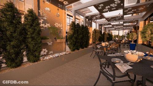 Patio Area With Tables And Chairs GIF