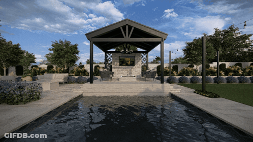 Patio With Pool And Gazebo GIF
