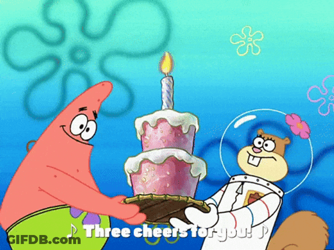 Patrick And Sandy Holding Birthday Cake GIF