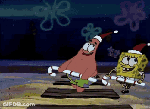 Patrick And Spongebob From Spongebob Squarepants Are Holding Candy Canes GIF