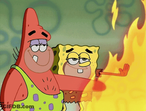 Patrick And SpongeBob Next To Fire GIF