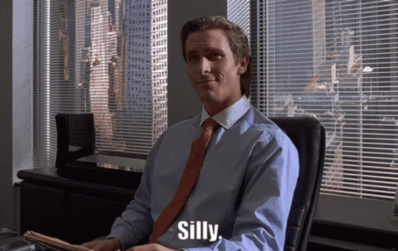 Patrick Bateman Saying Silly GIF