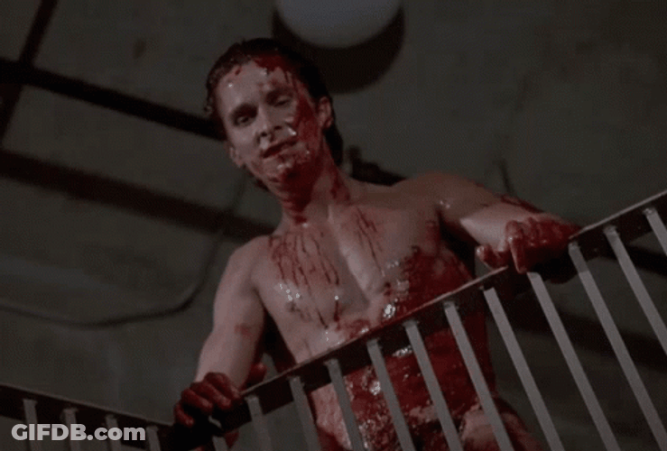Patrick Bateman Screaming Covered With Blood GIF