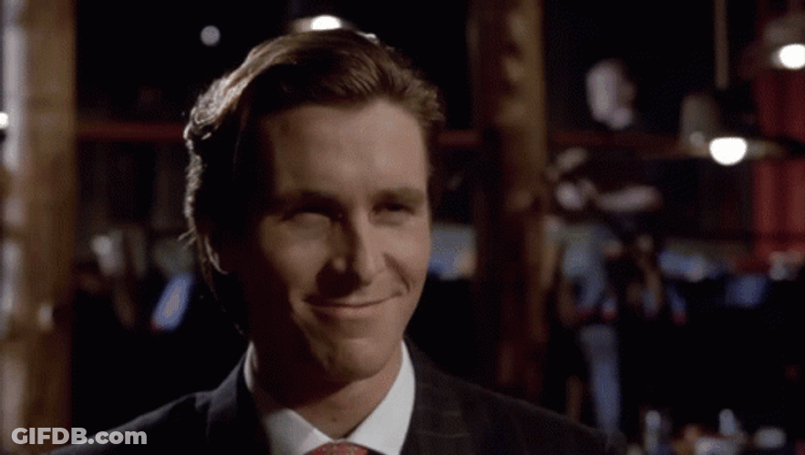 Patrick Bateman Talking Happily GIF