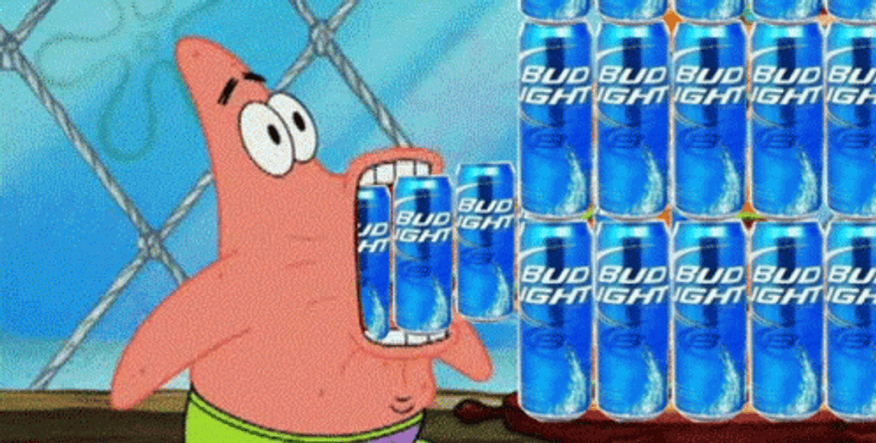 Patrick Drinking Bud Light Cans GIF