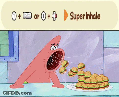Patrick Eating Hamburgers With Super Inhale Button GIF