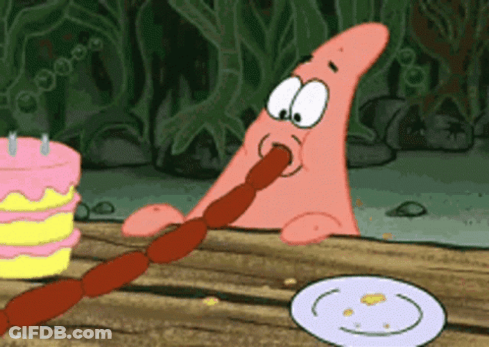 Patrick Eating Sausages Then Squidward GIF